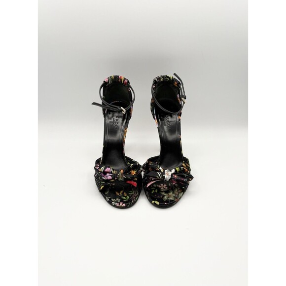 Gucci Shoes - Gucci Black Satin Floral Slingback Heels Peep Toe Bow Accent Size EU 35
